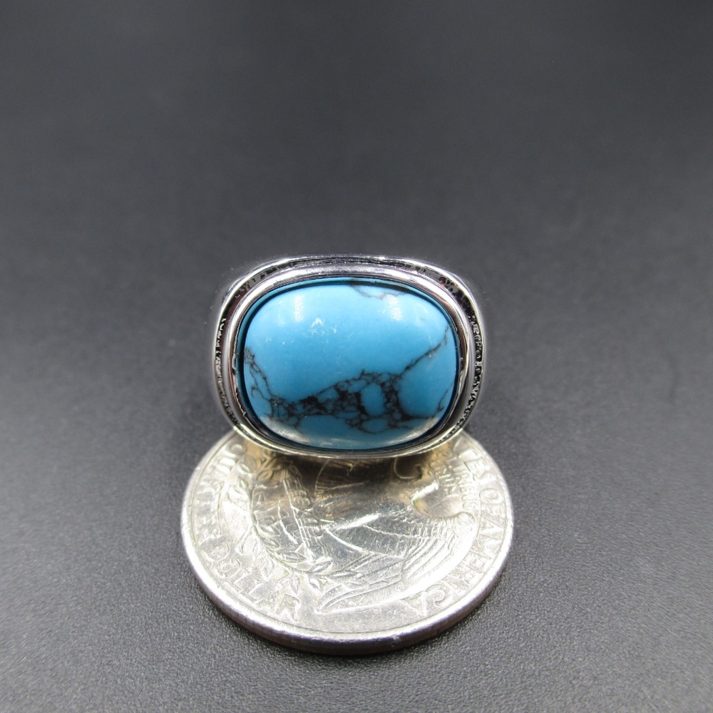 Size 6 Silver Tone Lia Sophia Blue Stone Band Ring - Picture 2 of 7